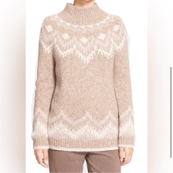 Theory Fair Isle Mock Wool Sweater Baby Alpaca Size P Petite 0 - Picture 2 of 7